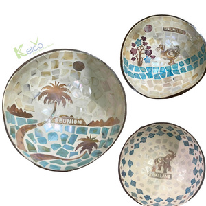 Cheap price and high quality natural coconut mosaic bowls natural customized logo polished coconut shell bowls