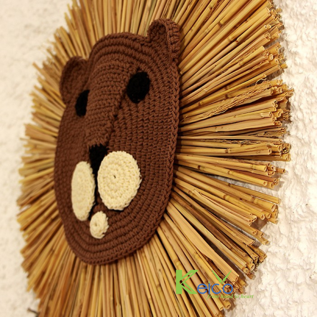 Hot items 2023 cartoon animal tiger bear handmade seagrass wall hanging natural cartoon wall decoration for kids room