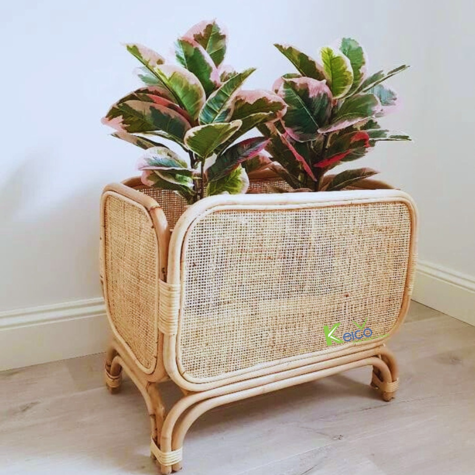 Vietnam Special Rectangular Rattan Rattan Webbing Cane Planter Rattan Flower Vase For Home Decor Hotel Decor Restaurant Decor