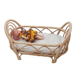 Vintage Natural Rattan Baby Doll Bed for Kids' Room Children House Furniture Home Decoration Made in Vietnam