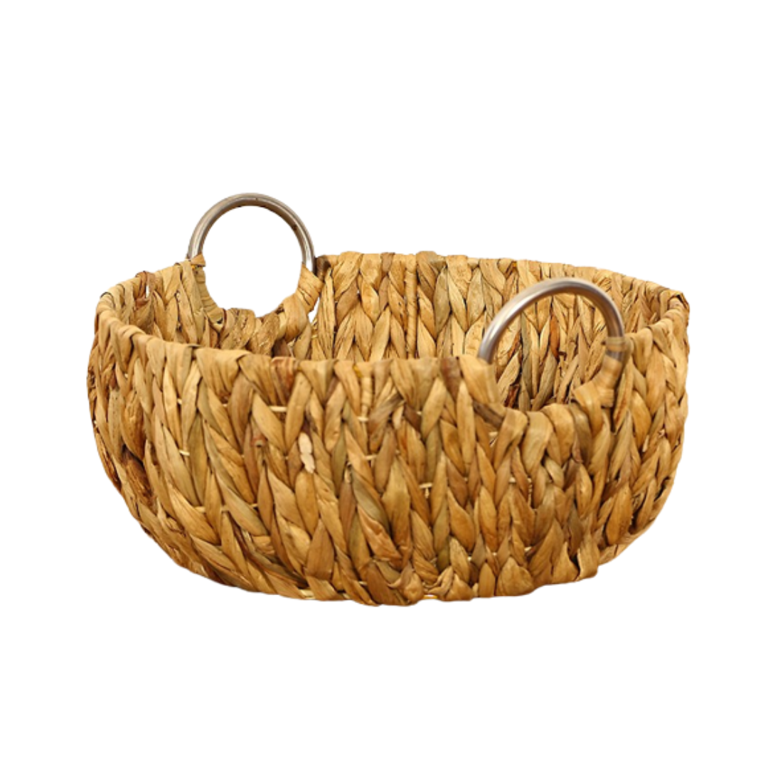 Water Hyacinth Storage Baskets round large Wicker woven Basket with Built-in Handle made in Vietnam