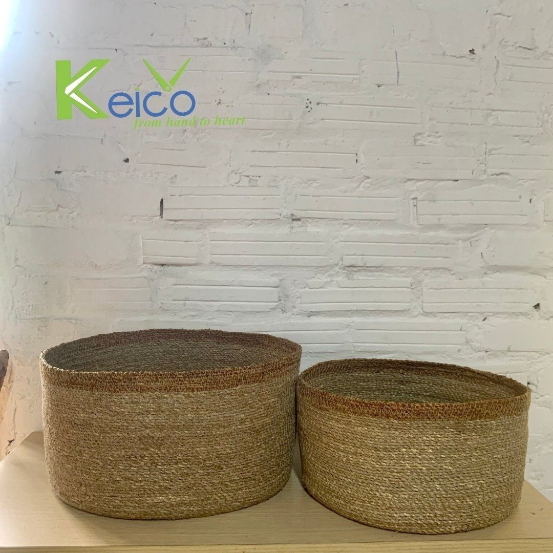 Vietnam handmade woven baskets for home storage & organization women wooden handles shopper seagrass basket with factory price