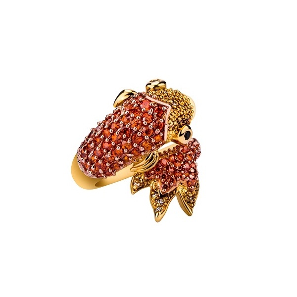 Keiyue latest CZ pave fish design animal shaped wedding rings 2024 gold plated jewelry