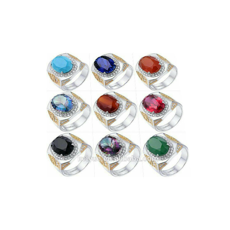 Keiyue Different colors natural gem gold plated cz stone pave men rings model jewelry multi color custom gemstone ring