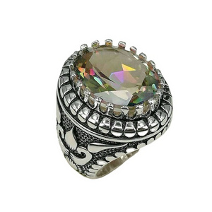 Keiyue Antique jewellery islamic silver rings for muslim men cocktail ring  pearl opal moonstone ring