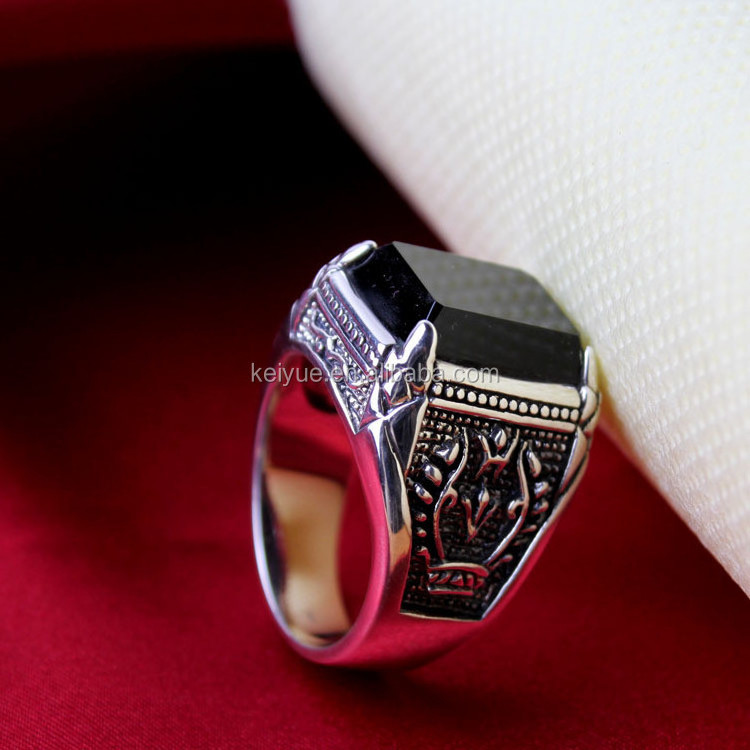 Keiyue  Wholesale silver 8925 ring black stone ring for men customized materials available