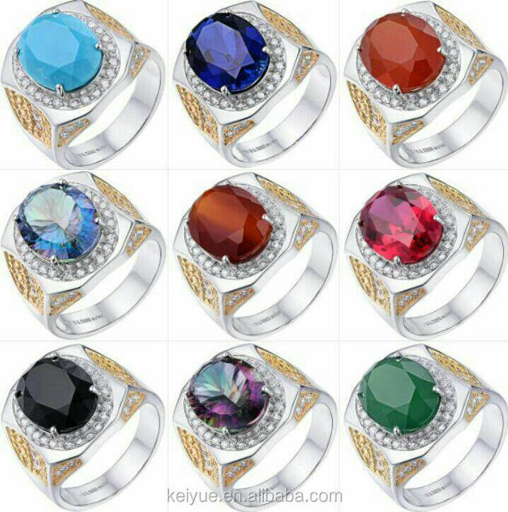 Keiyue Different colors natural gem gold plated cz stone pave men rings model jewelry multi color custom gemstone ring