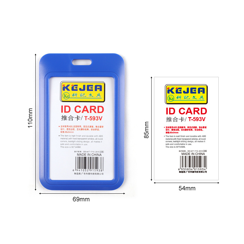 Sliding ID Badge Holder Vertical Hard Plastic Case with Clear Window Light-blue Card Protector Pouch for Office School