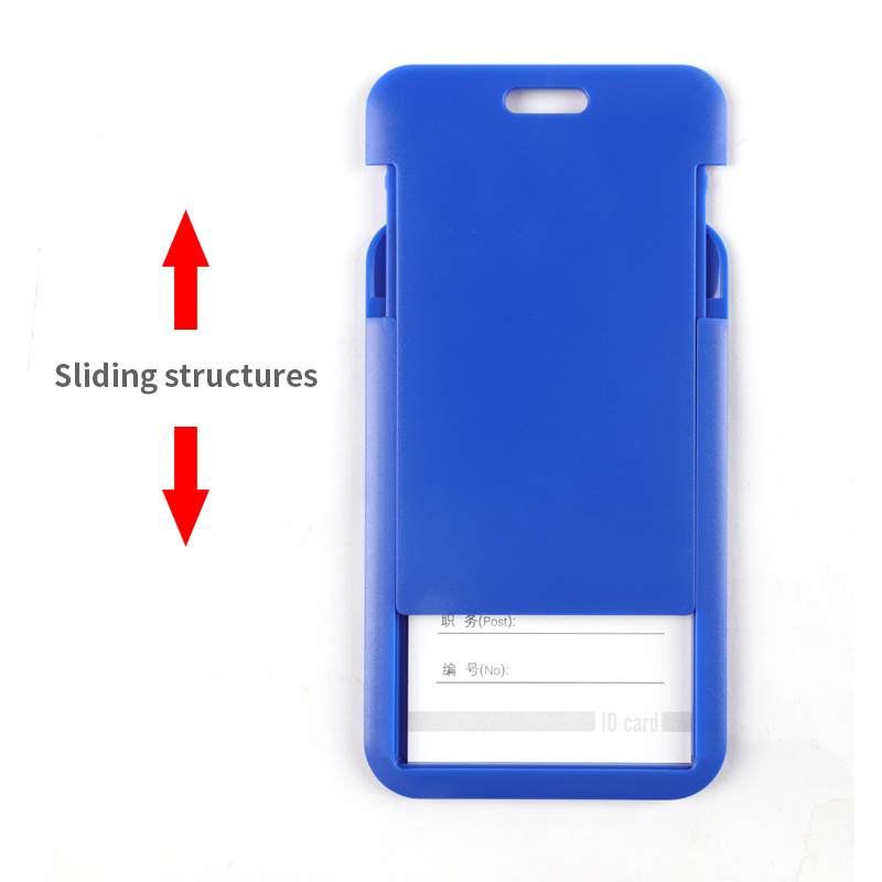 Sliding ID Badge Holder Vertical Hard Plastic Case with Clear Window Light-blue Card Protector Pouch for Office School