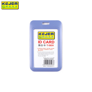 Sliding ID Badge Holder Vertical Hard Plastic Case with Clear Window Light-blue Card Protector Pouch for Office School