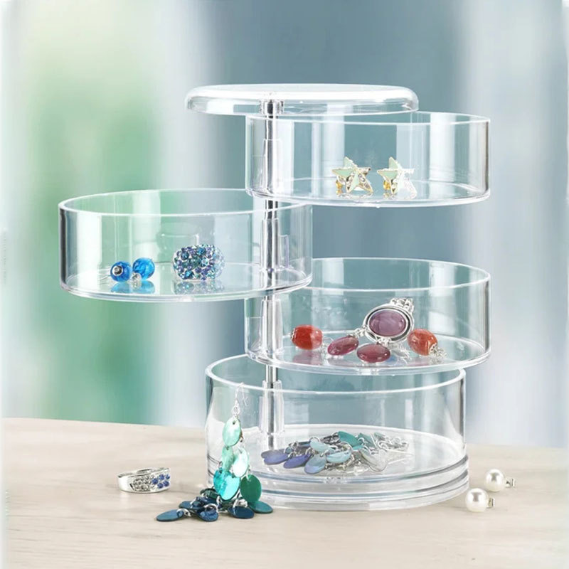 Jewelry storage box Desktop acrylic Ring Pendant Earrings Storage box Transparent plastic Rotating jewelry holder