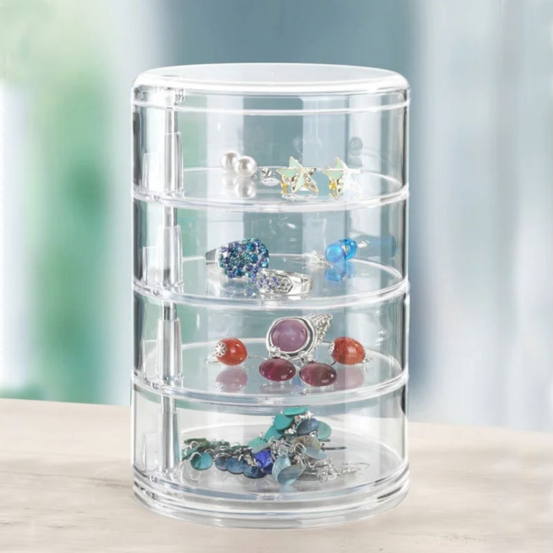 Jewelry storage box Desktop acrylic Ring Pendant Earrings Storage box Transparent plastic Rotating jewelry holder