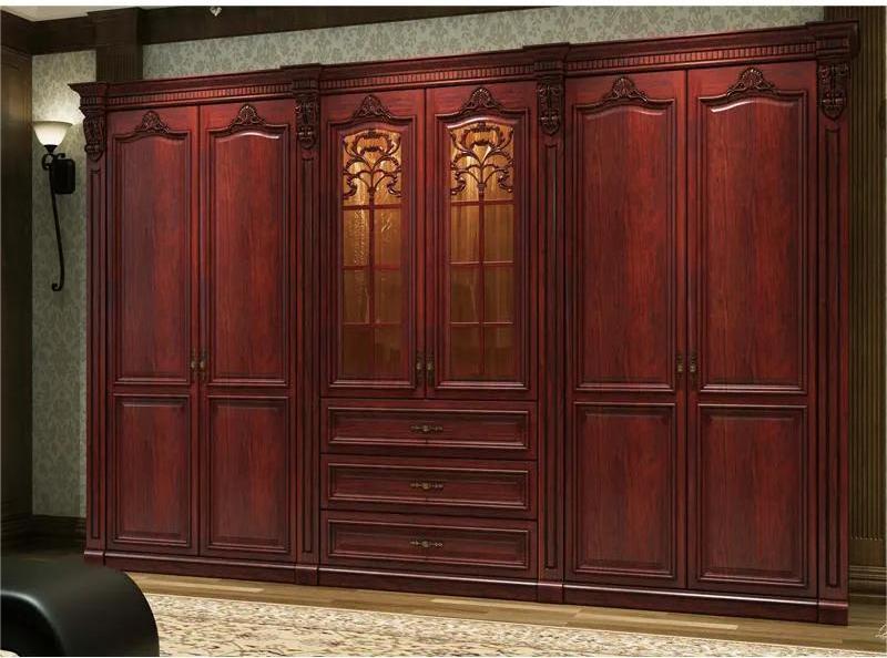 Custom Solid Wood Wardrobe Bedroom Furniture Wooden Four-Door Combination Cloest Wardrobe With Drawer