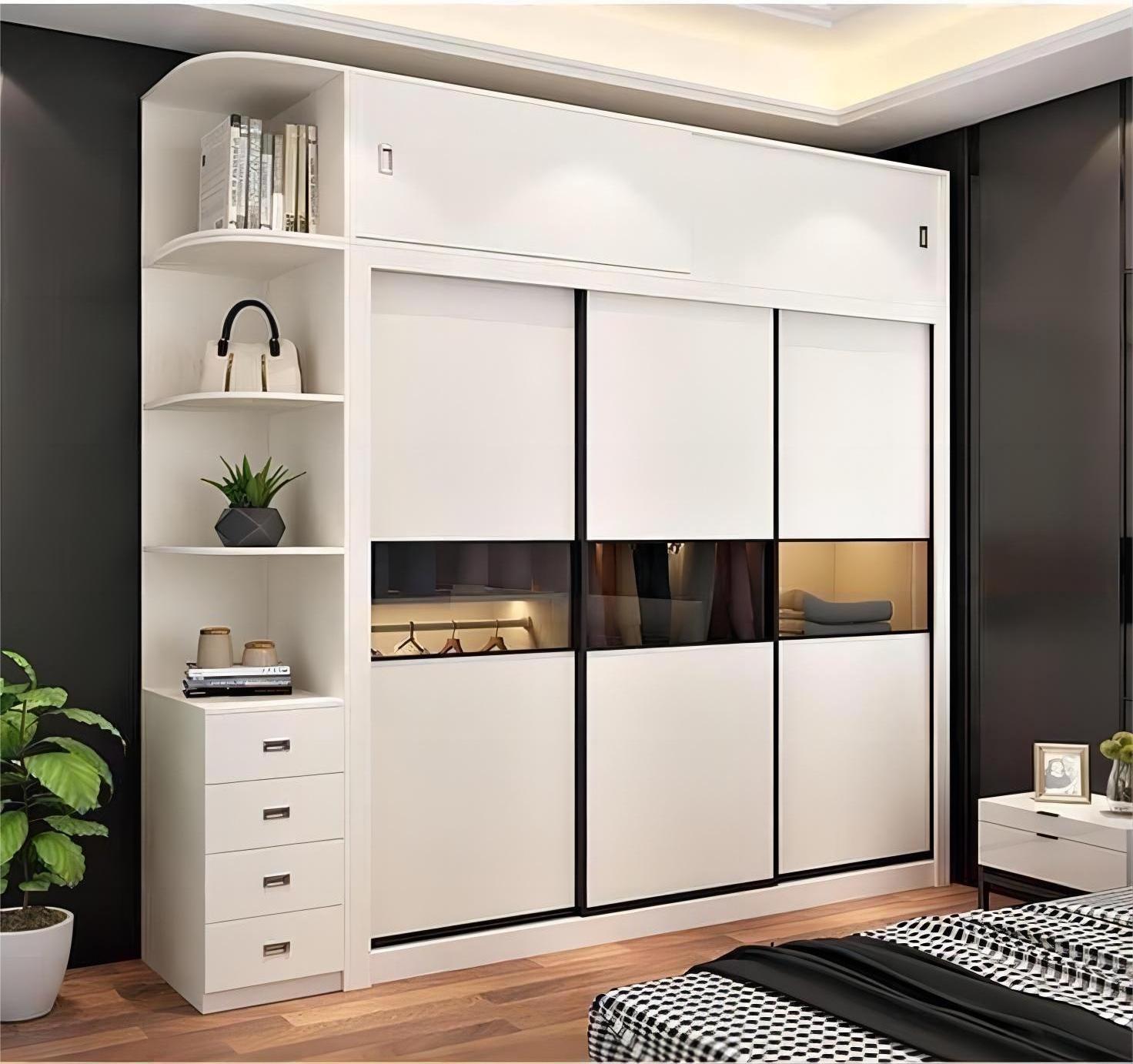 Kejia Luxury Modern Sliding Door Wooden Wardrobe Door-Plate Assembly Tempered Glass Wardrobes With Mirror