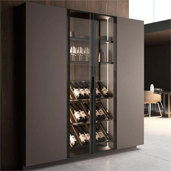 Kejia Customized Led Lighting High Living Room Home Bar Showcase Luxury Modern Stainless Steel Wine Display Glass Cabinets