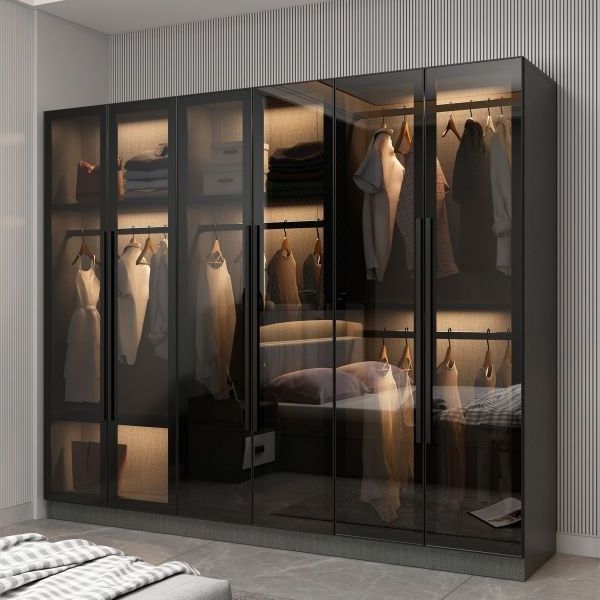 Kejia Modern Designs Metal Closet Storage Organization Wardrobe Bedroom Furniture Glass Door Aluminum Wardrobe Closet