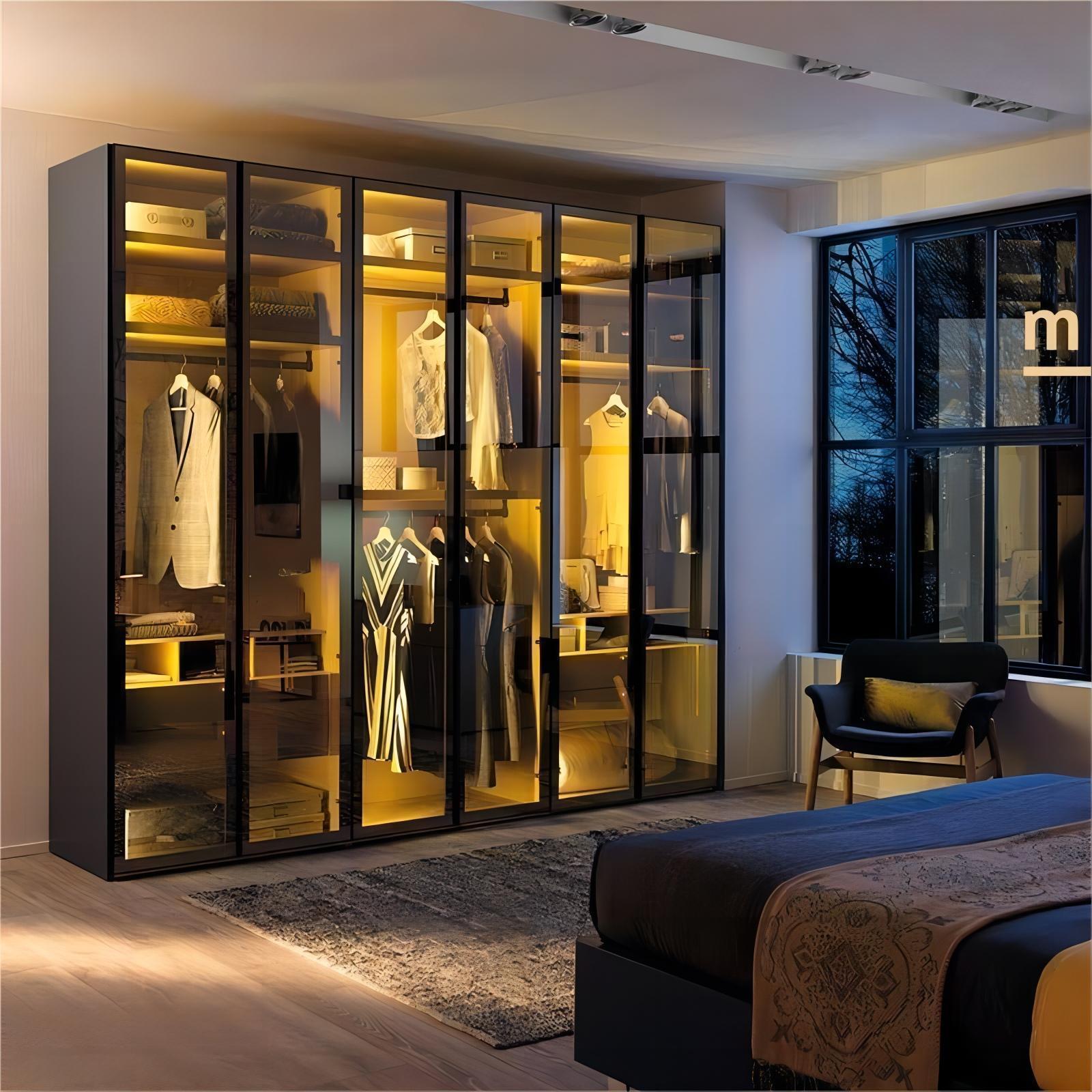 Kejia Modern Designs Metal Closet Storage Organization Wardrobe Bedroom Furniture Glass Door Aluminum Wardrobe Closet