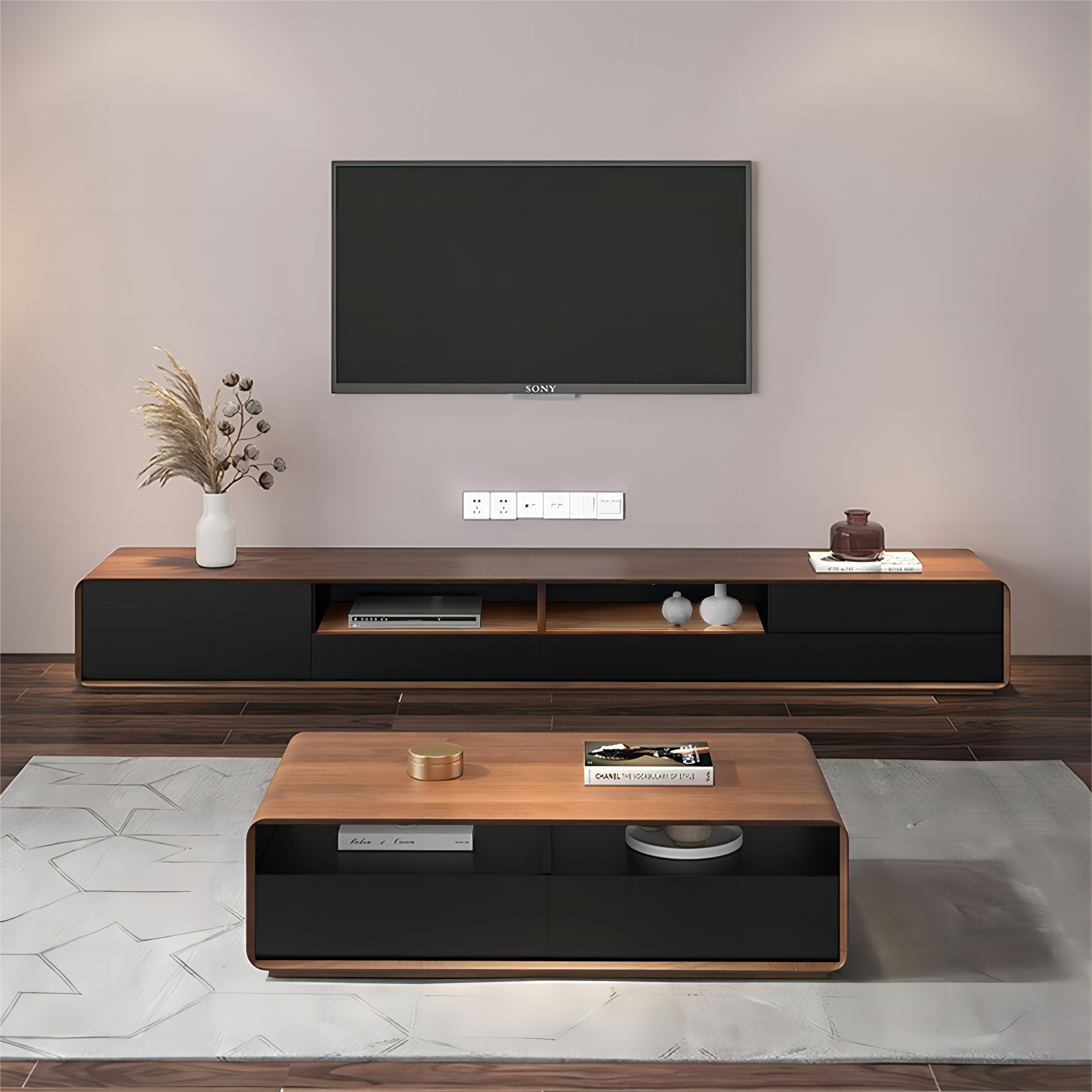 Kejia Fashion Modern Wooden Living Room Furniture TV Stand Luxury MDF TV Stand And Coffee Table Set