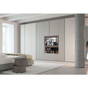 Kejahome Lacquer Bedroom Wall Wardrobe Design Clothes Wooden Modern Wardrobe with TV Cabinet