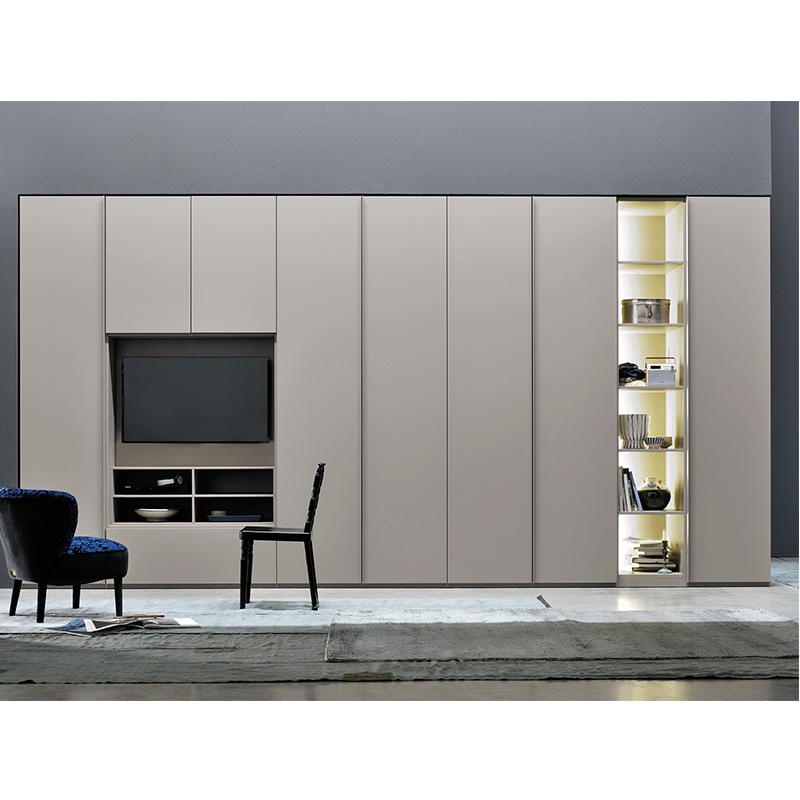 Kejahome Lacquer Bedroom Wall Wardrobe Design Clothes Wooden Modern Wardrobe with TV Cabinet