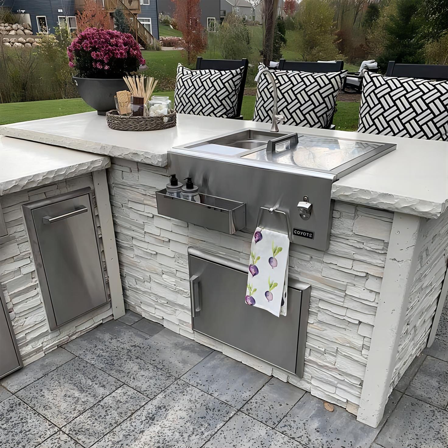 Kejia Cheap BBQ Island Outdoor Kitchen Grill Customized Full Kitchen Stainless Steel Outdoor Kitchen Cabinets