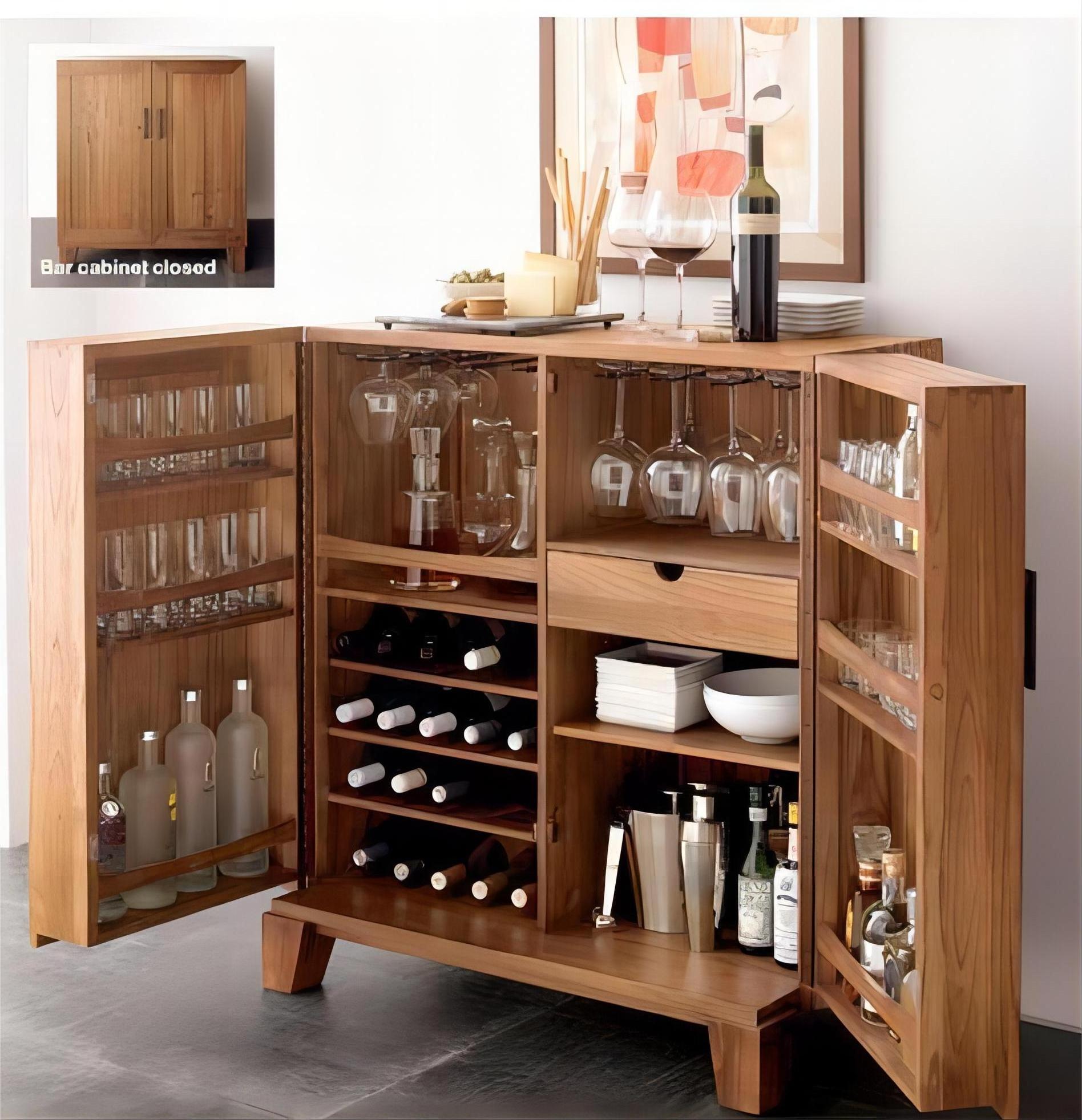 Kejia Modern Solid Wood Oak Storage Cabinet 2 Door Living Room Wine Cabinets