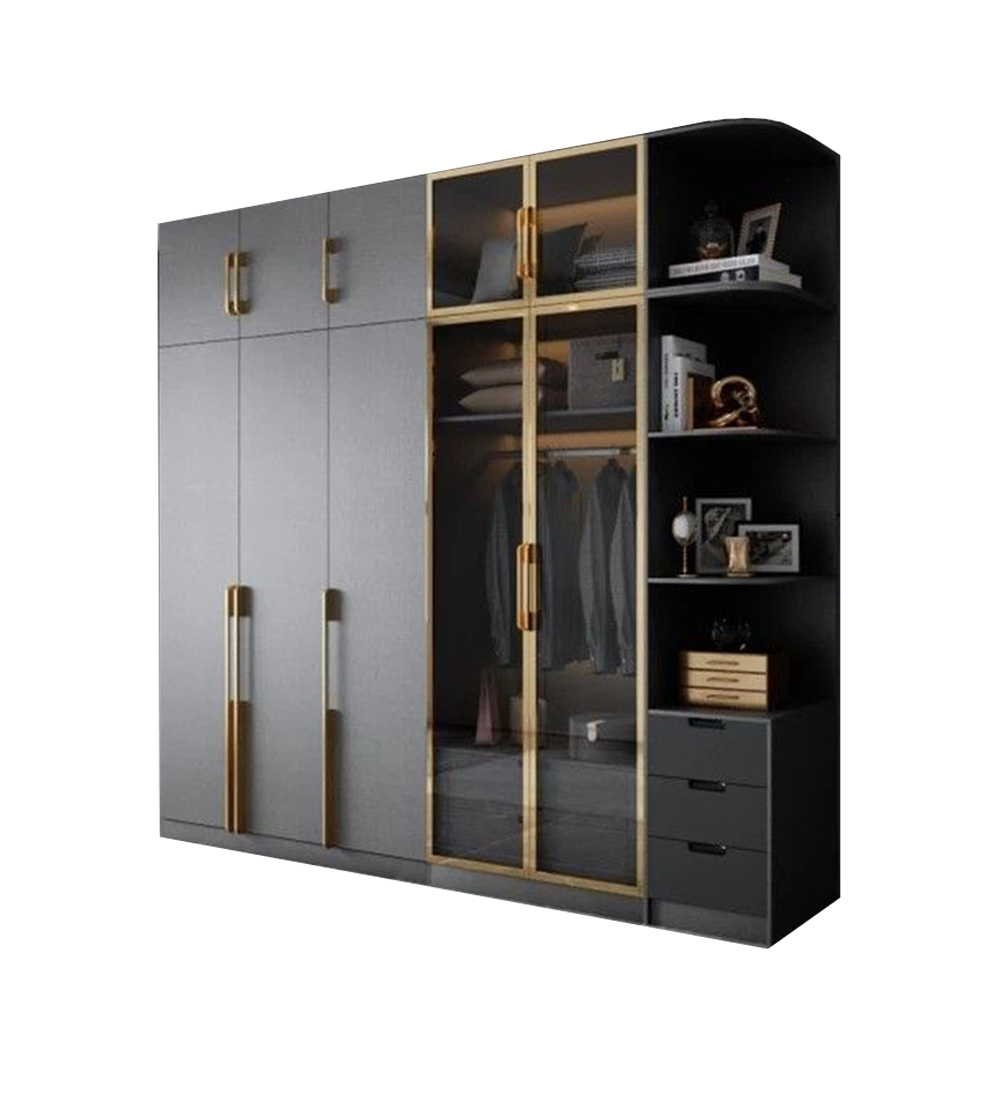 Custom Open Design Portable Armoire Wardrobe Bedroom Furniture Closet Cabinet Glass Door Wood Veneer Wardrobes