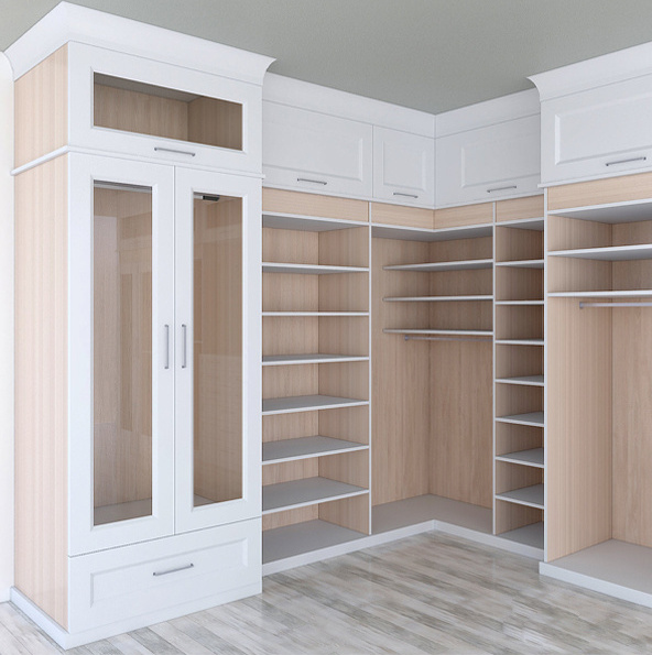 KEJIA Modern Luxury Storage Wardrobe Designs Custom Melamine Bedroom Furniture Wooden Walk In Wardrobe Closet with Center Island