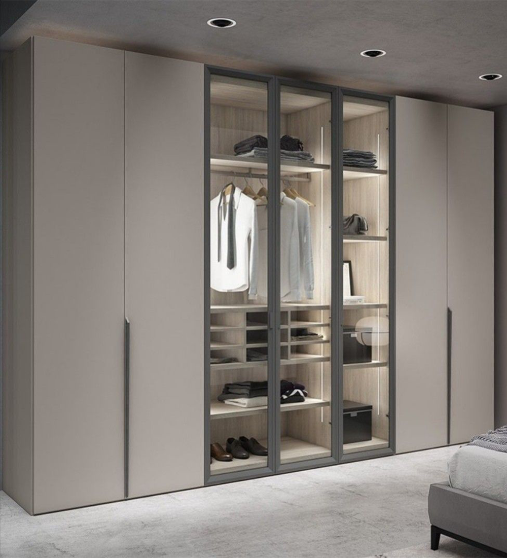 Custom Open Design Portable Armoire Wardrobe Bedroom Furniture Closet Cabinet Glass Door Wood Veneer Wardrobes