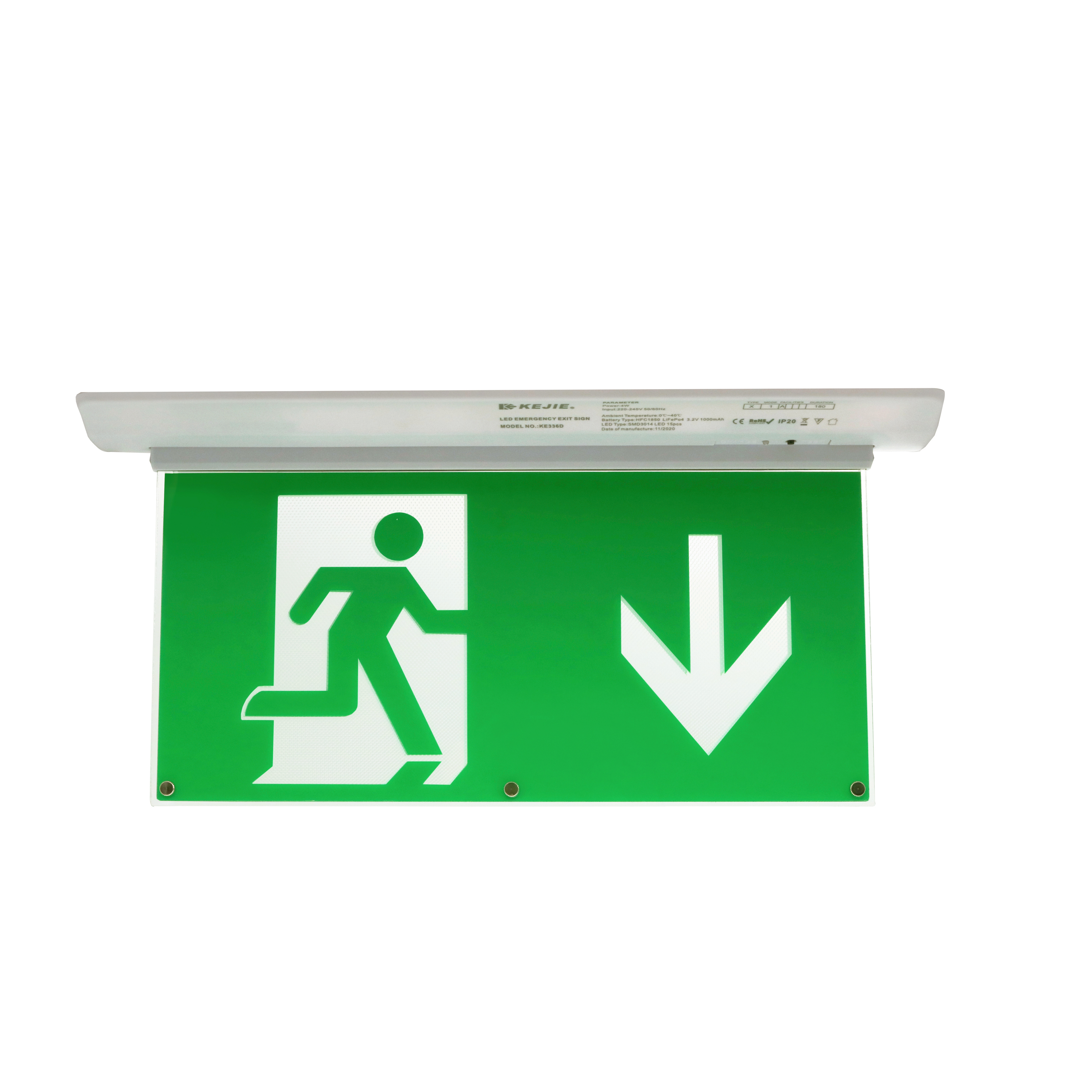 Fire Resistant Led Emergency Exit Sign Double Sides Maintained Battery Operated Exit Signs Recessed Mounted Corridor Exit Sign