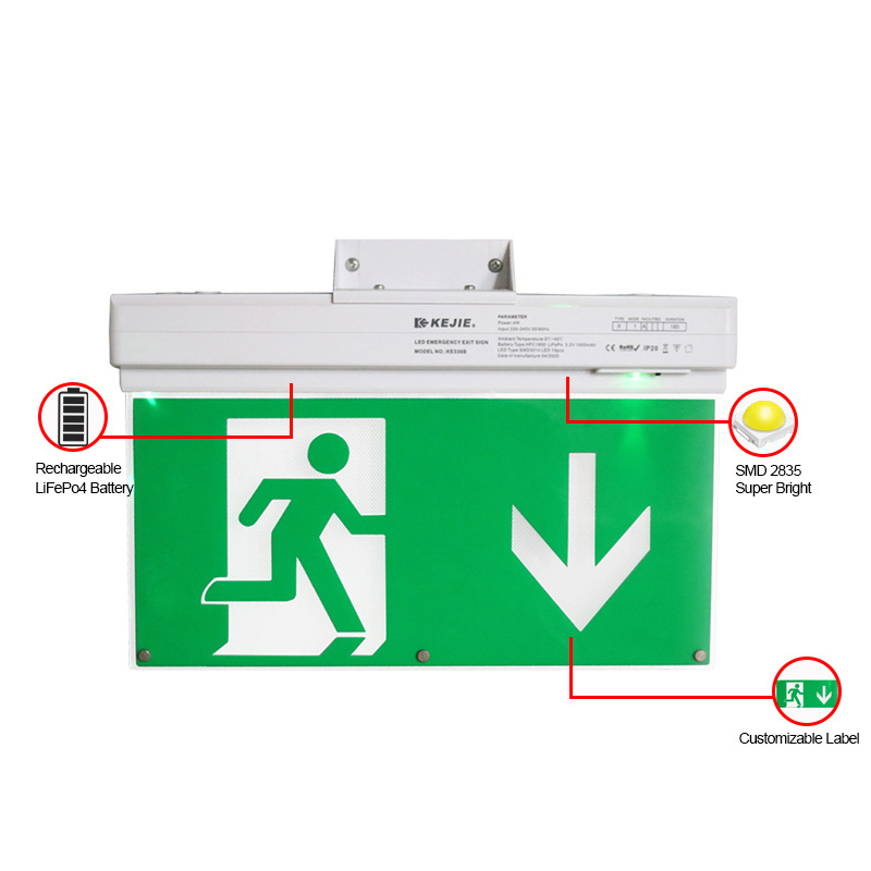 LED Emergency Lighting Running Man Arrow Exit Sign Fire Exit Lamp Wall Mounted Double sides Maintained Rechargeable Exit Sign