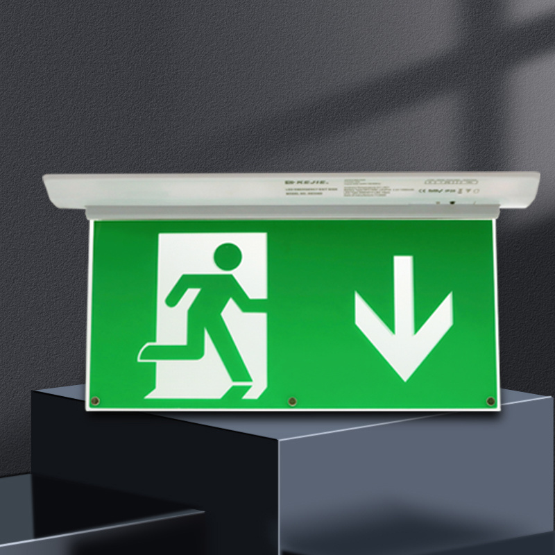 Fire Resistant Led Emergency Exit Sign Double Sides Maintained Battery Rechargeable Exit Signs Recessed Mounted Home Exit Sign