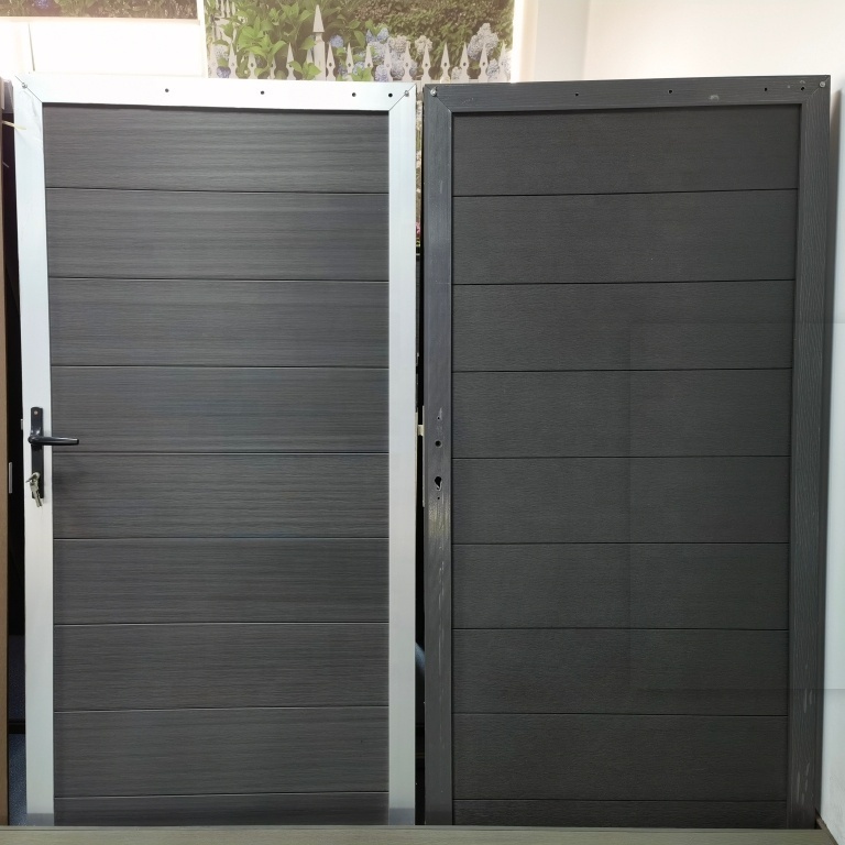 Kejie High Quality Metal Frame Outdoor Door Composite Wpc Fence Door