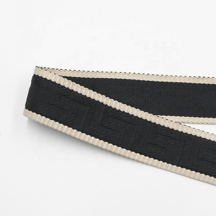 Manufacture 5cm high quality thick polyester woven tapes 2 inch elegant greek key embossed webbing straps for bag furniture