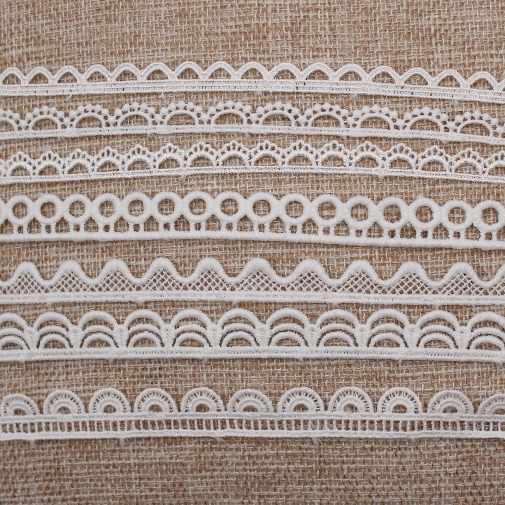 Wholesale Polyester Embroidery Picot tassel fringe Lace Trim Fabric for Dress Embroidery Water Soluble Laces White 200 Yards