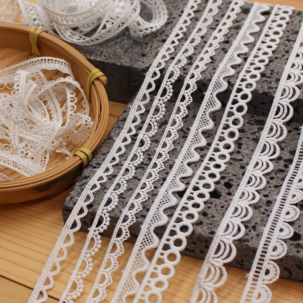 Wholesale Polyester Embroidery Picot tassel fringe Lace Trim Fabric for Dress Embroidery Water Soluble Laces White 200 Yards