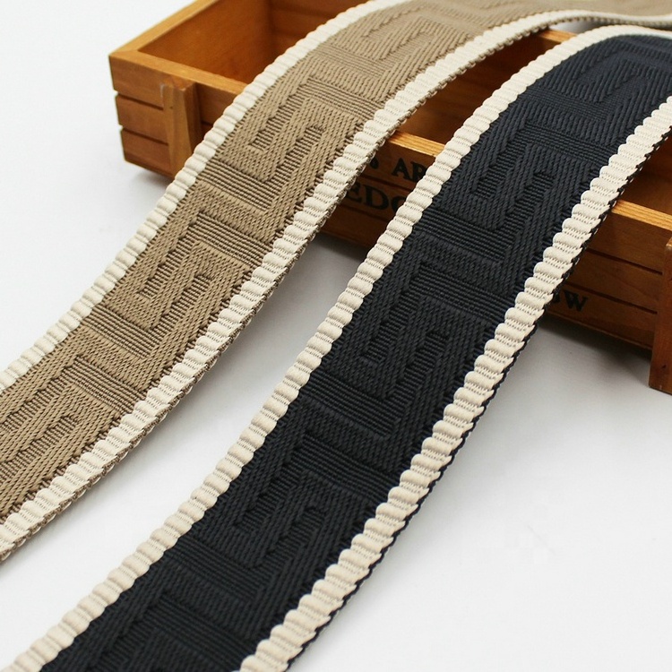 Manufacture 5cm high quality thick polyester woven tapes 2 inch elegant greek key embossed webbing straps for bag furniture