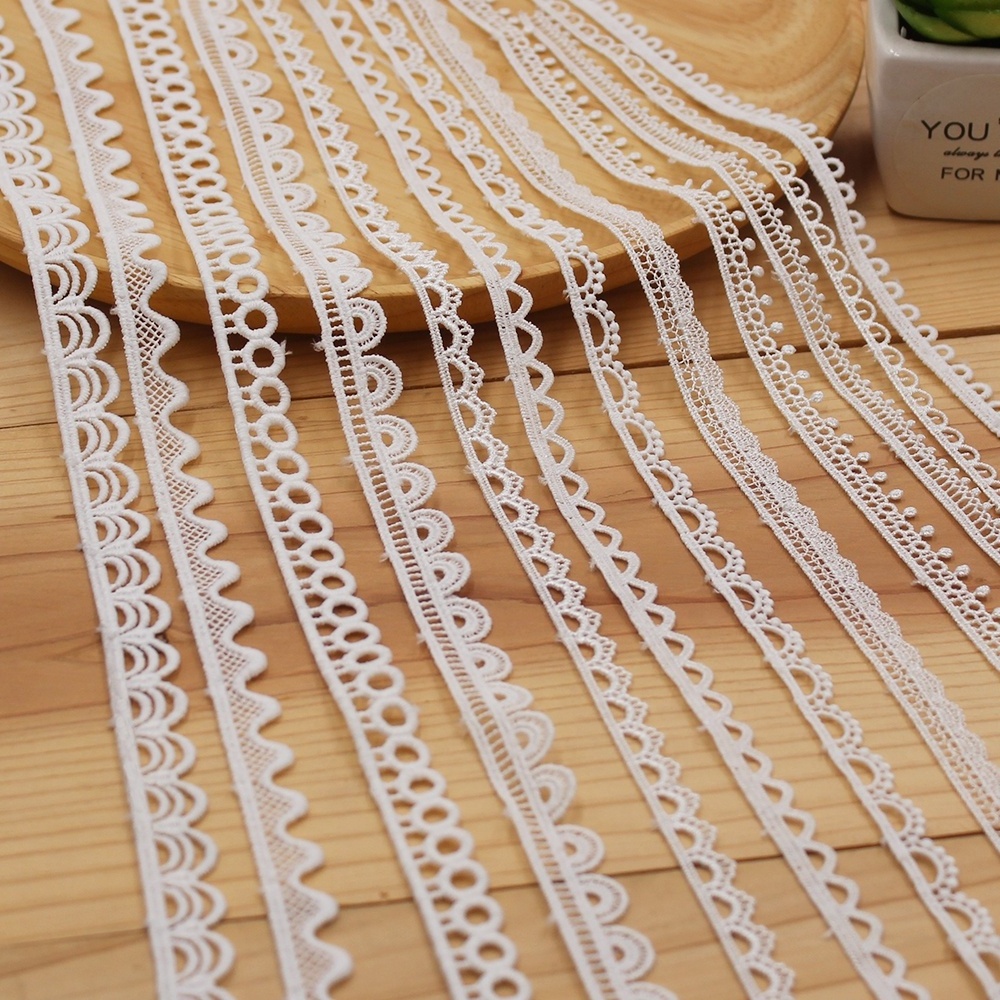 Wholesale Polyester Embroidery Picot tassel fringe Lace Trim Fabric for Dress Embroidery Water Soluble Laces White 200 Yards