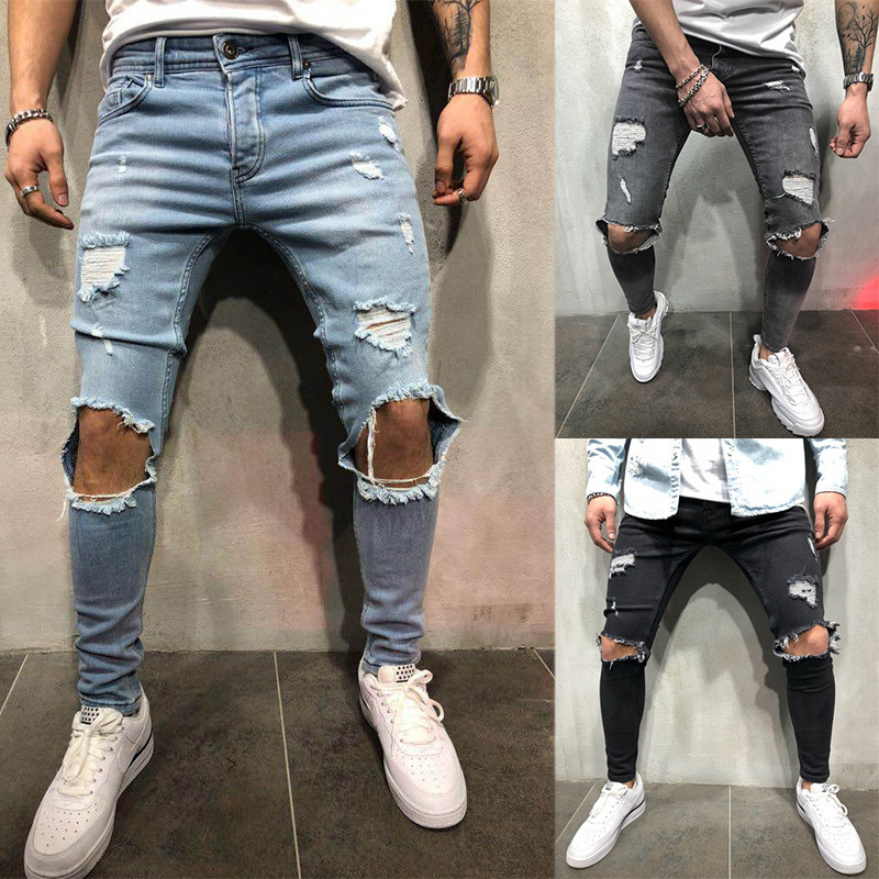 European High Street High Quality Men Jeans Trouser  Male Small Retro Distressed Men's Clothing Jeans