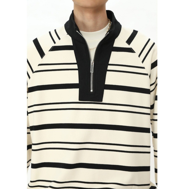 2024 Spring Autumn Korean version of high quality street fashion retro Harajuku striped half zip hoodie men