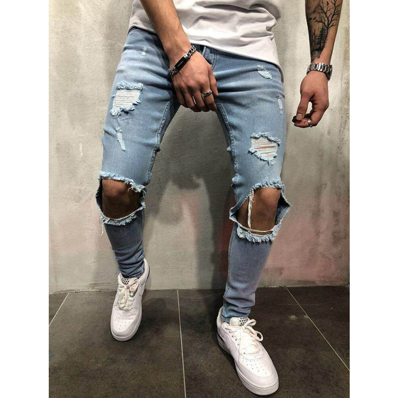 European High Street High Quality Men Jeans Trouser  Male Small Retro Distressed Men's Clothing Jeans