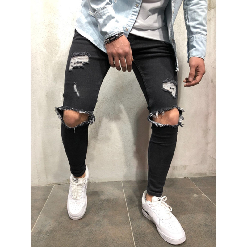 European High Street High Quality Men Jeans Trouser  Male Small Retro Distressed Men's Clothing Jeans