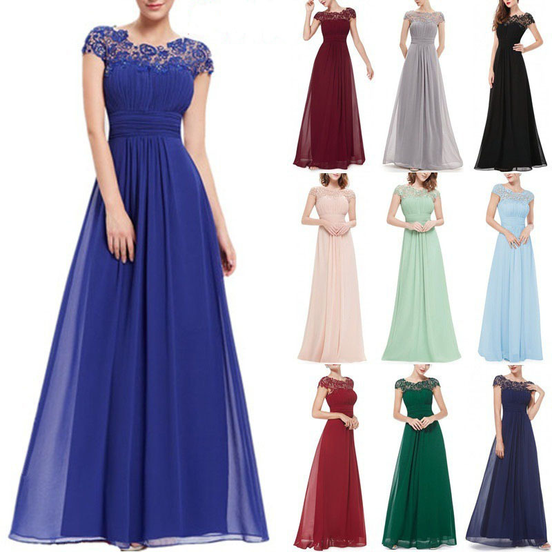 Women's Elegant Floral Long Lace Evening Party Maxi Dress Formal Prom Wedding Bridesmaid Dress