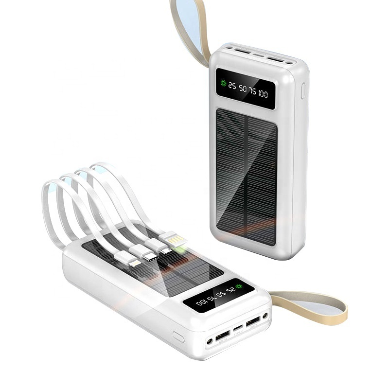 best selling products 2024 solar power bank 30000mah built in four cables powerbank emergency solar charger for phone