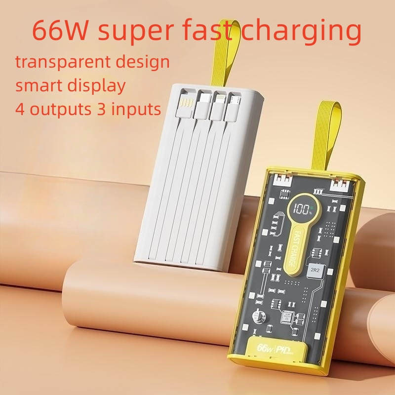 Popular products 2024 transparent built in four cables power bank 20000mah fast charger powerbanks with digital display