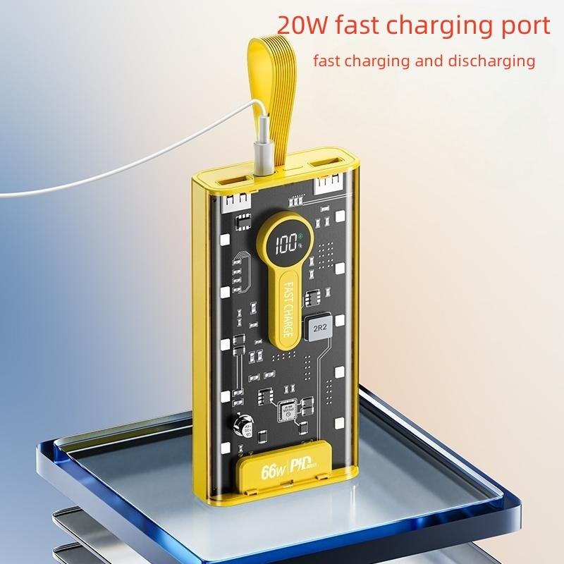 Popular products 2024 transparent built in four cables power bank 20000mah fast charger powerbanks with digital display