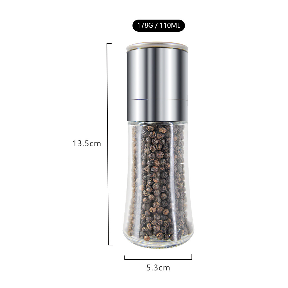 Manual 110ml Salt Pepper Mill Silver Stainless Steel Top Glass Ceramic Salt And Pepper Mill