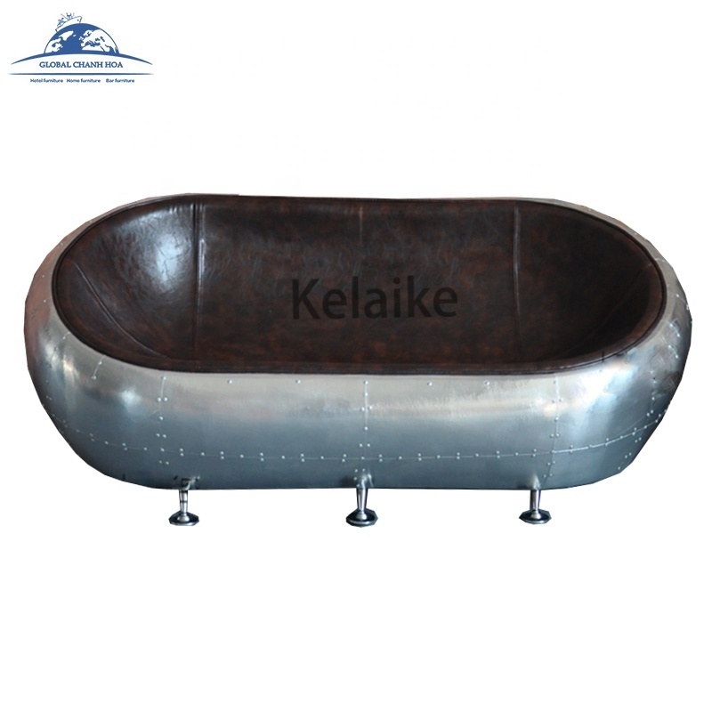 High Quality Aviation Rivets Vintage Industrial  Leather retro love Seat Ball sofa for bar furniture