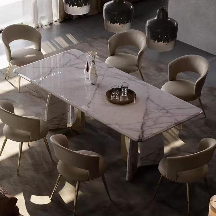 Light luxury modern natural marble dining table large flat new rectangular dining table