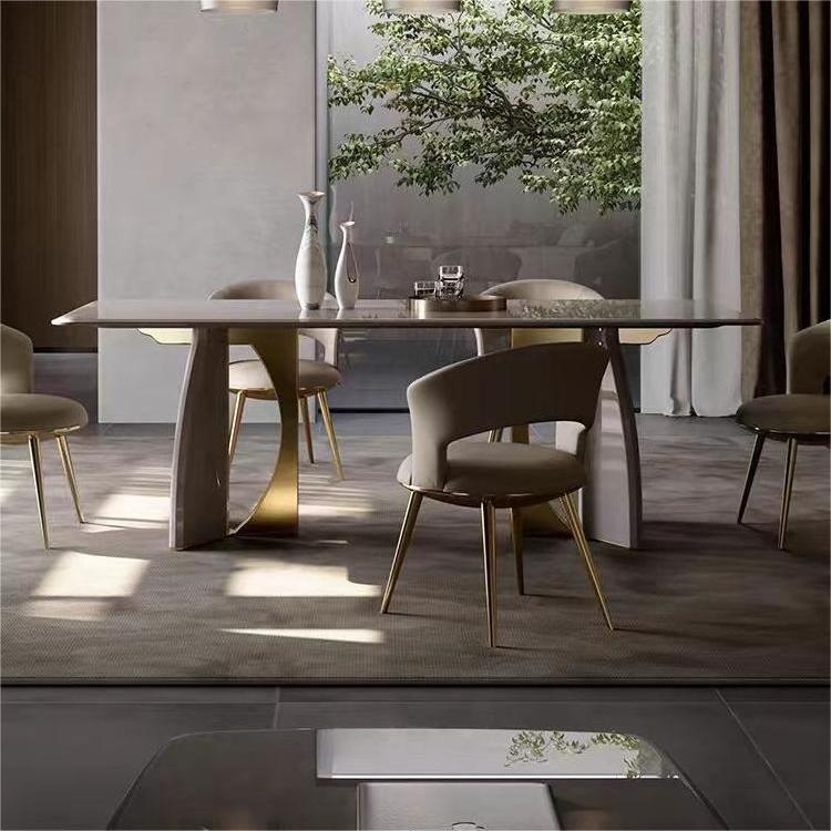 Light luxury modern natural marble dining table large flat new rectangular dining table